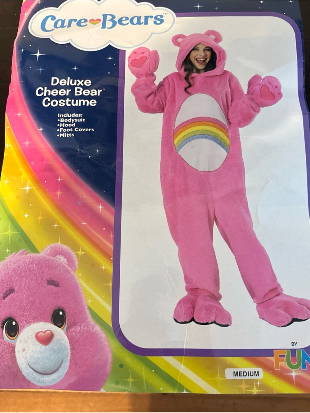 Care Bears Cheer Bear Plush Pink Costume with Rainbow Belly Emblem Size M